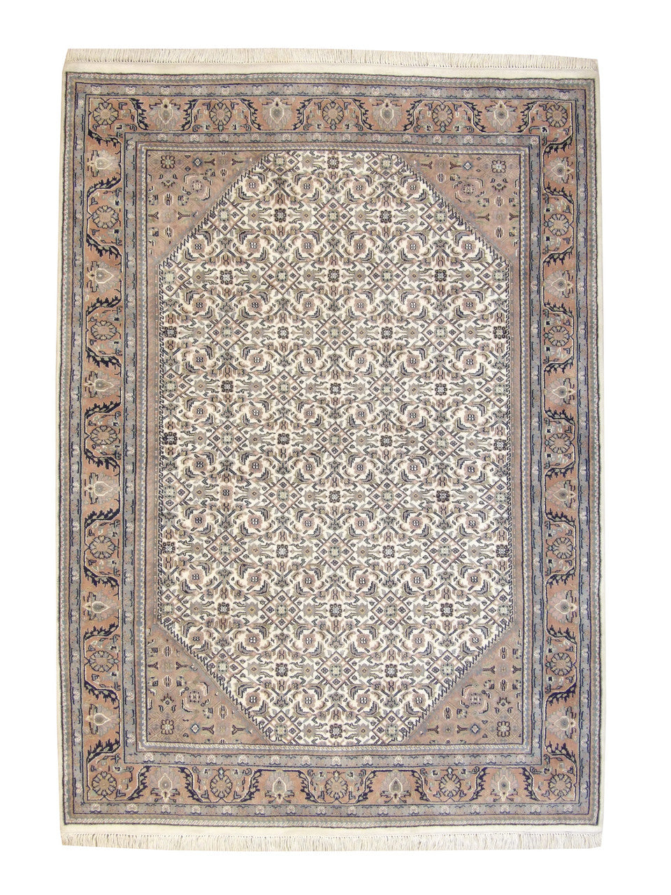 Traditional Fine Bidjar hand-knotted wool rug in Beige & Rust, full view