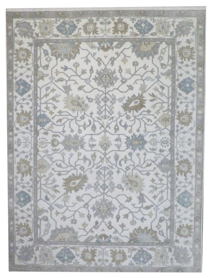Turk Oushak Natural Dye hand-knotted wool rug in Ivory, full view
