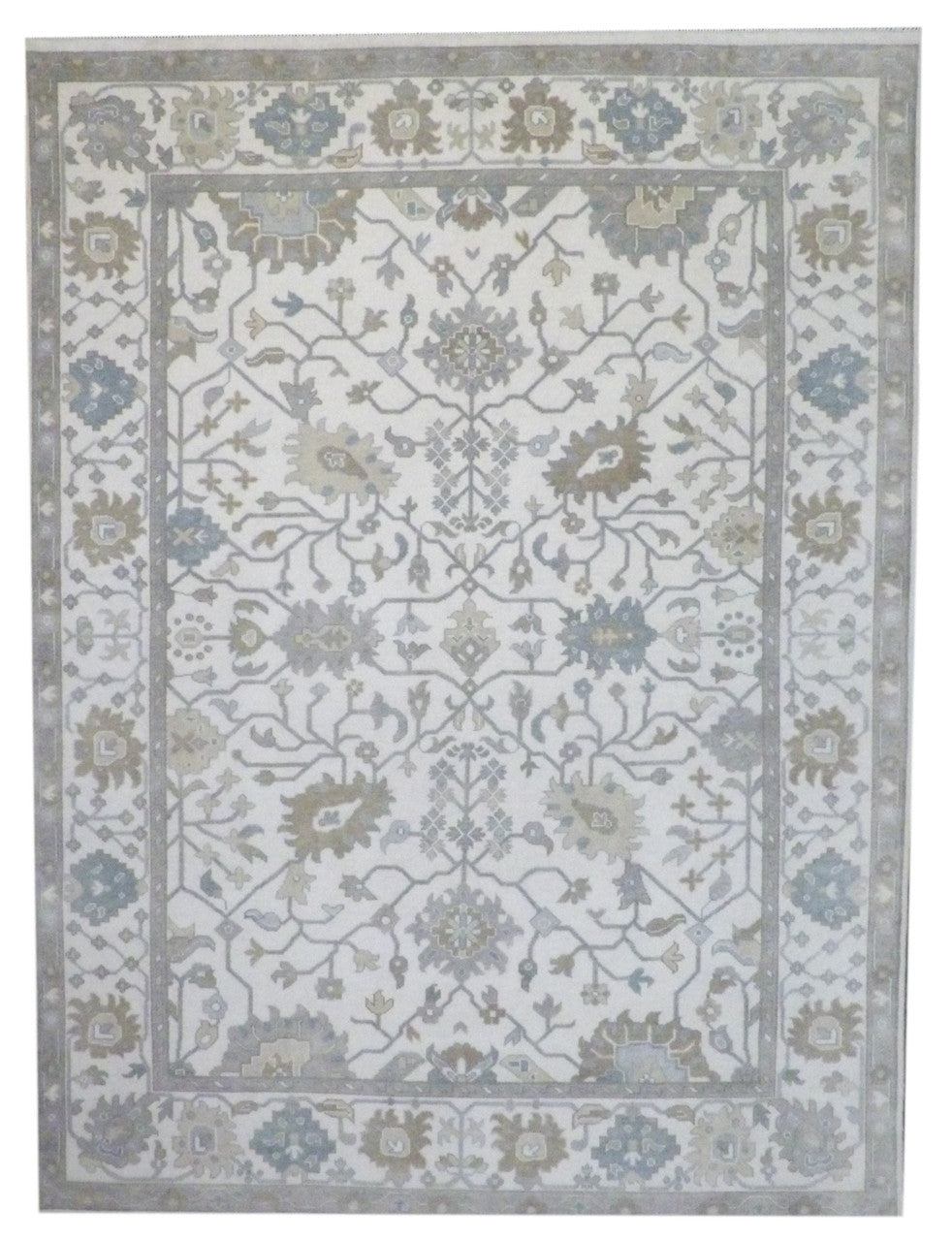 Turk Oushak Natural Dye hand-knotted wool rug in Ivory, full view