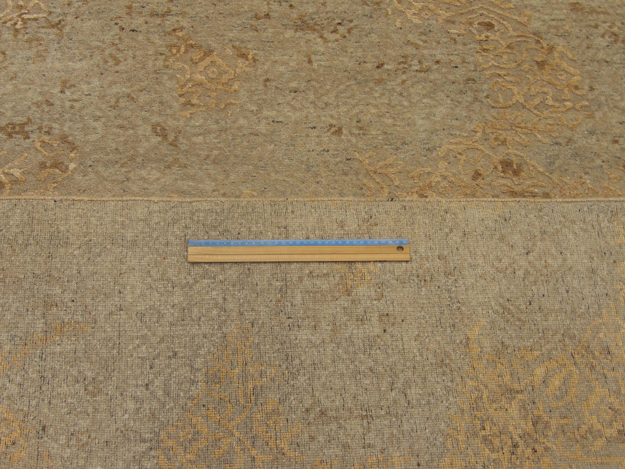 Brown & Beige Transitional Broken Design Hand Carved rug in room setting