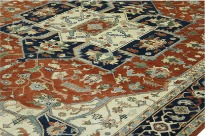 Tribal Heriz rug corner detail