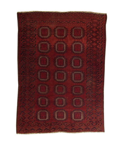 Traditional Antique Bokhara Good Condition hand-knotted wool rug in Red, full view