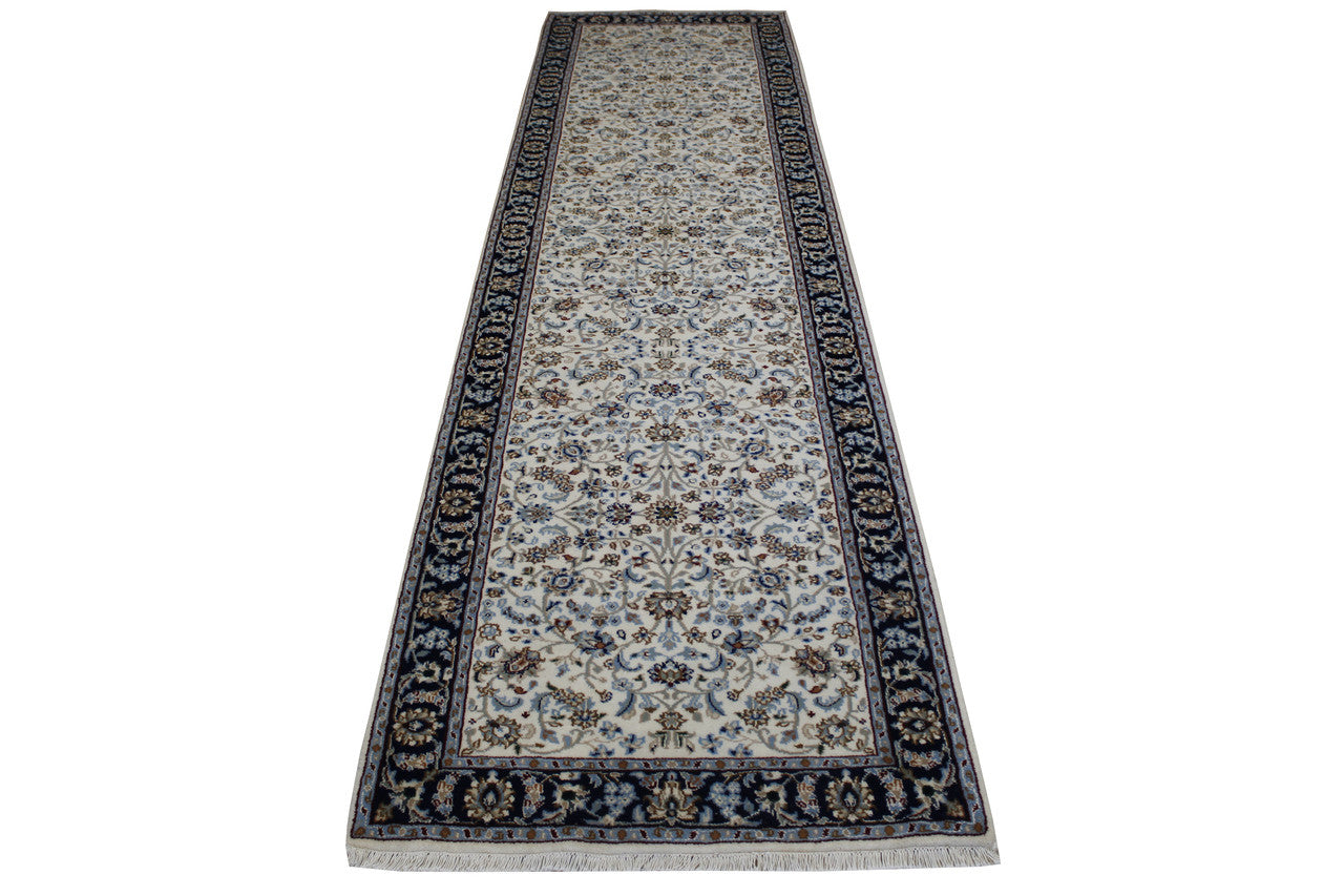 Beige 2'9" x 10'2" Traditional Fine Nain Design Hand knotted Wool/Silk Rug - Sku: w2370
