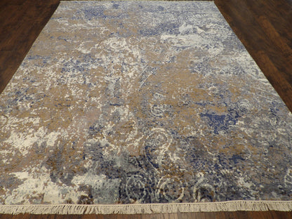 Close-up of wool pile, blue and gray rug