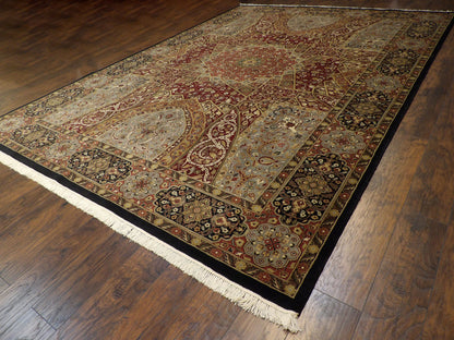 Black & Red Fine Persian Qum Mood Design rug in room setting