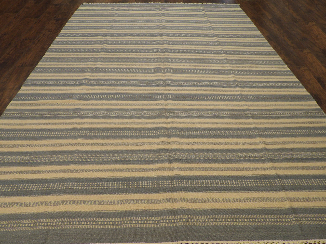 Close-up of wool pile, Blue & Beige rug