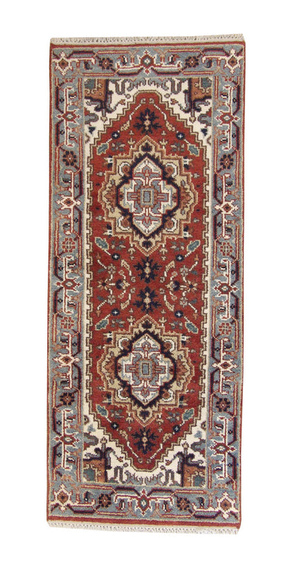 Tribal Indo Heriz hand-knotted wool rug in Red, full view