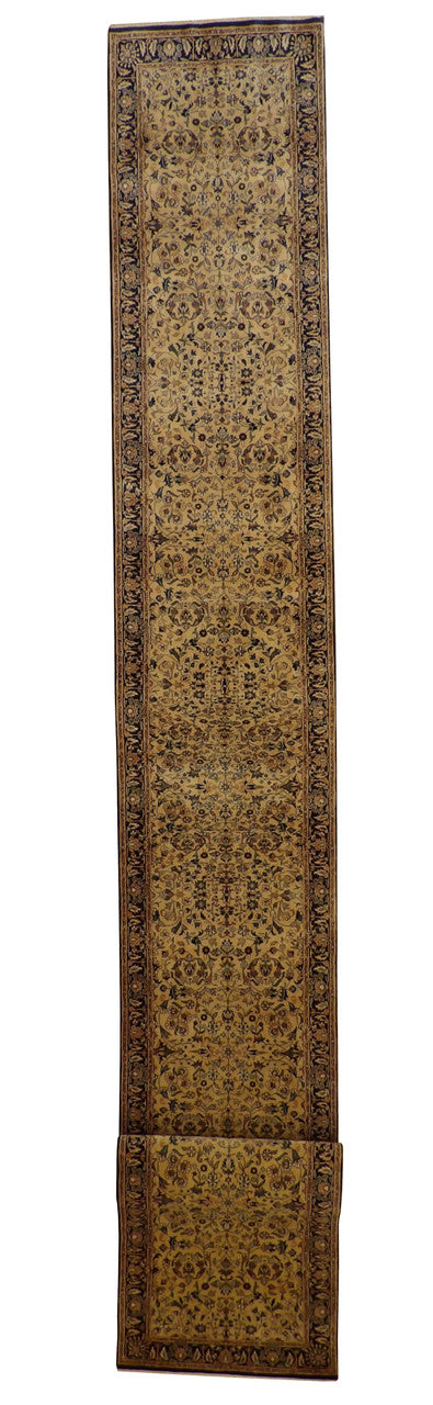 Traditional Fine Indo Farahan hand-knotted wool rug in Black & Gold, full view