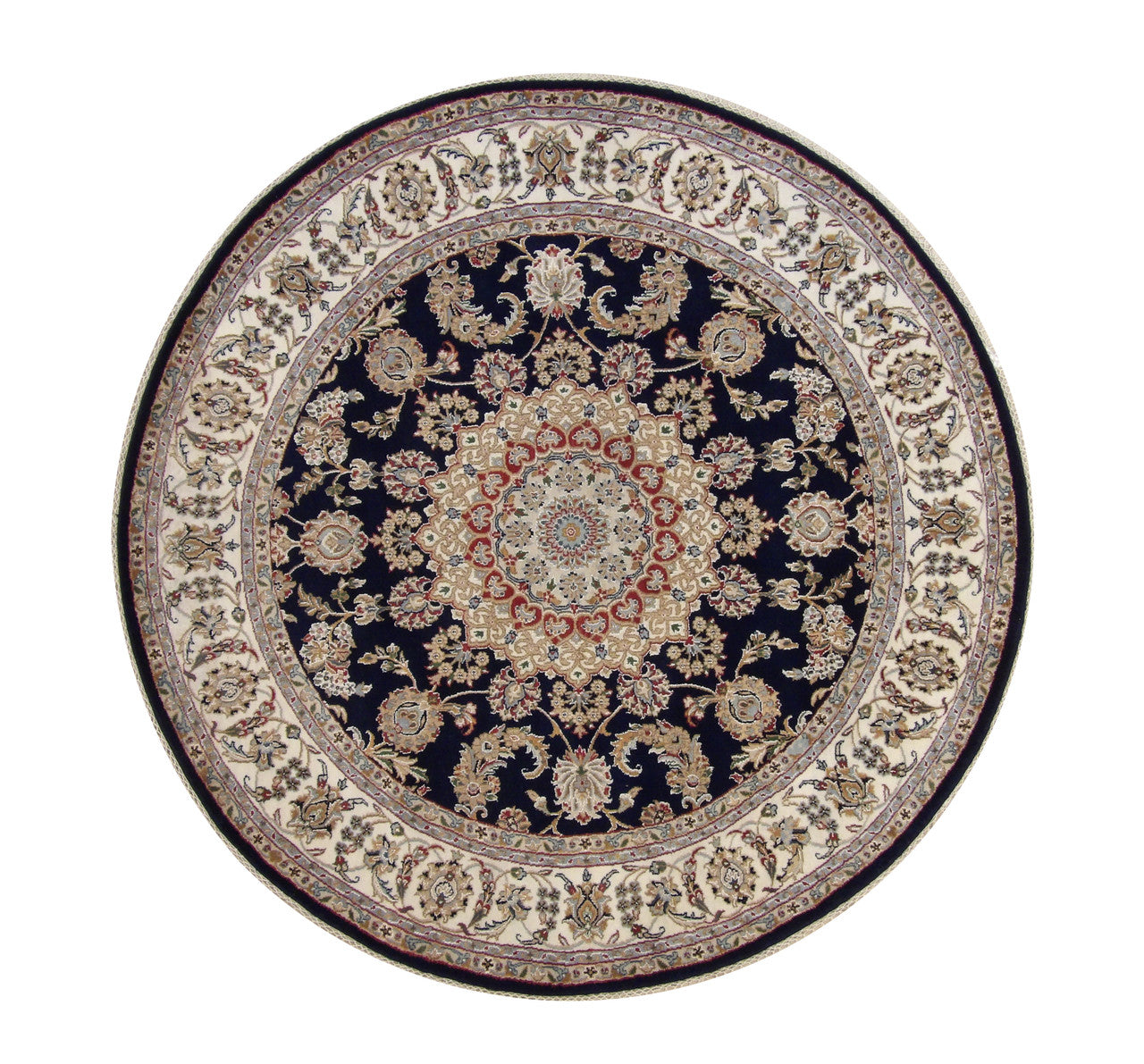 Traditional Indo Nain hand-knotted wool rug in Blue & Beige, full view
