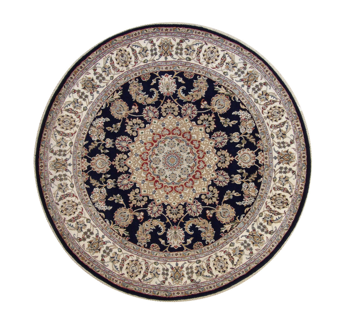 Traditional Indo Nain hand-knotted wool rug in Blue & Beige, full view