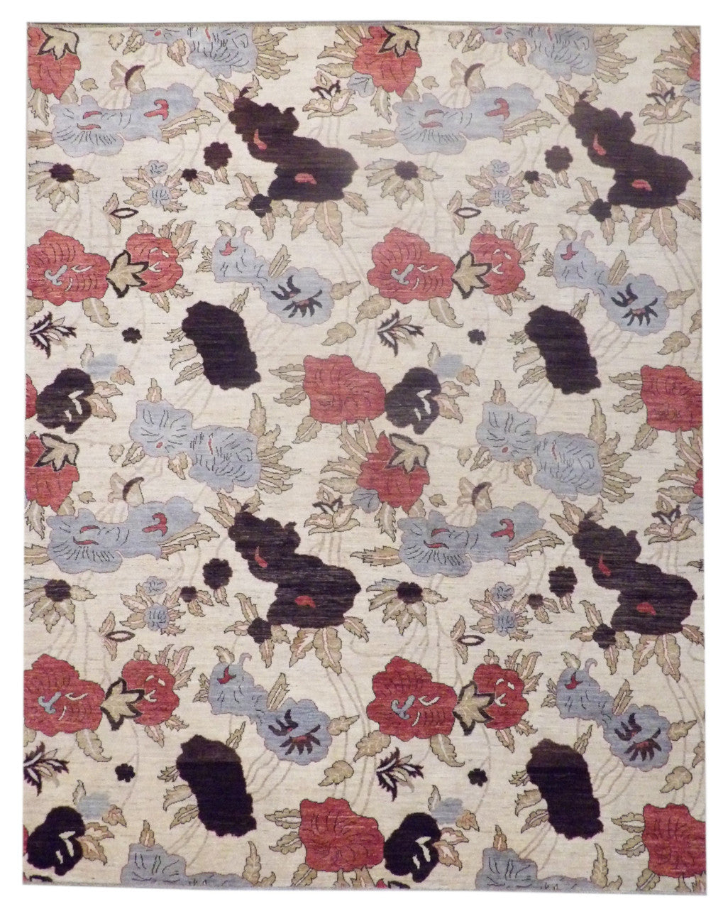 Oushak Chobi Rose Flower Design Natural Dye hand-knotted wool rug in Beige & Rust, full view