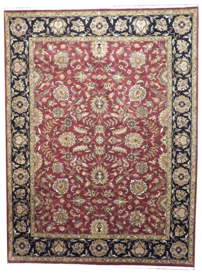 Jaipur Kashan hand-knotted wool rug in Black & Red, full view