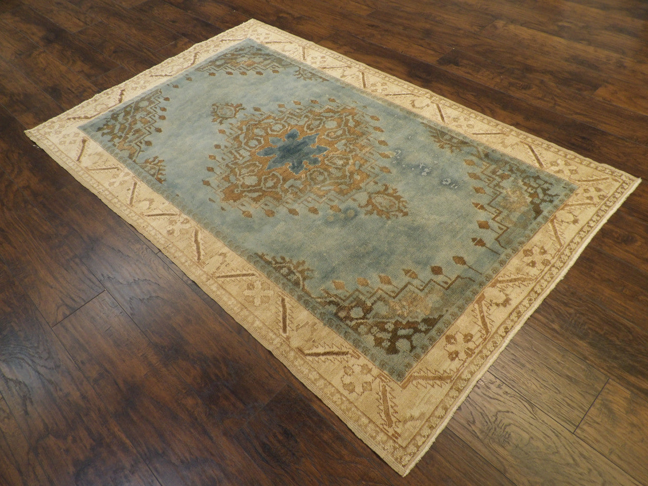 Oushak pattern detail, overdye teal rug