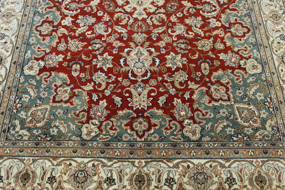Beige & Red Traditional Fine Tabriz rug in room setting