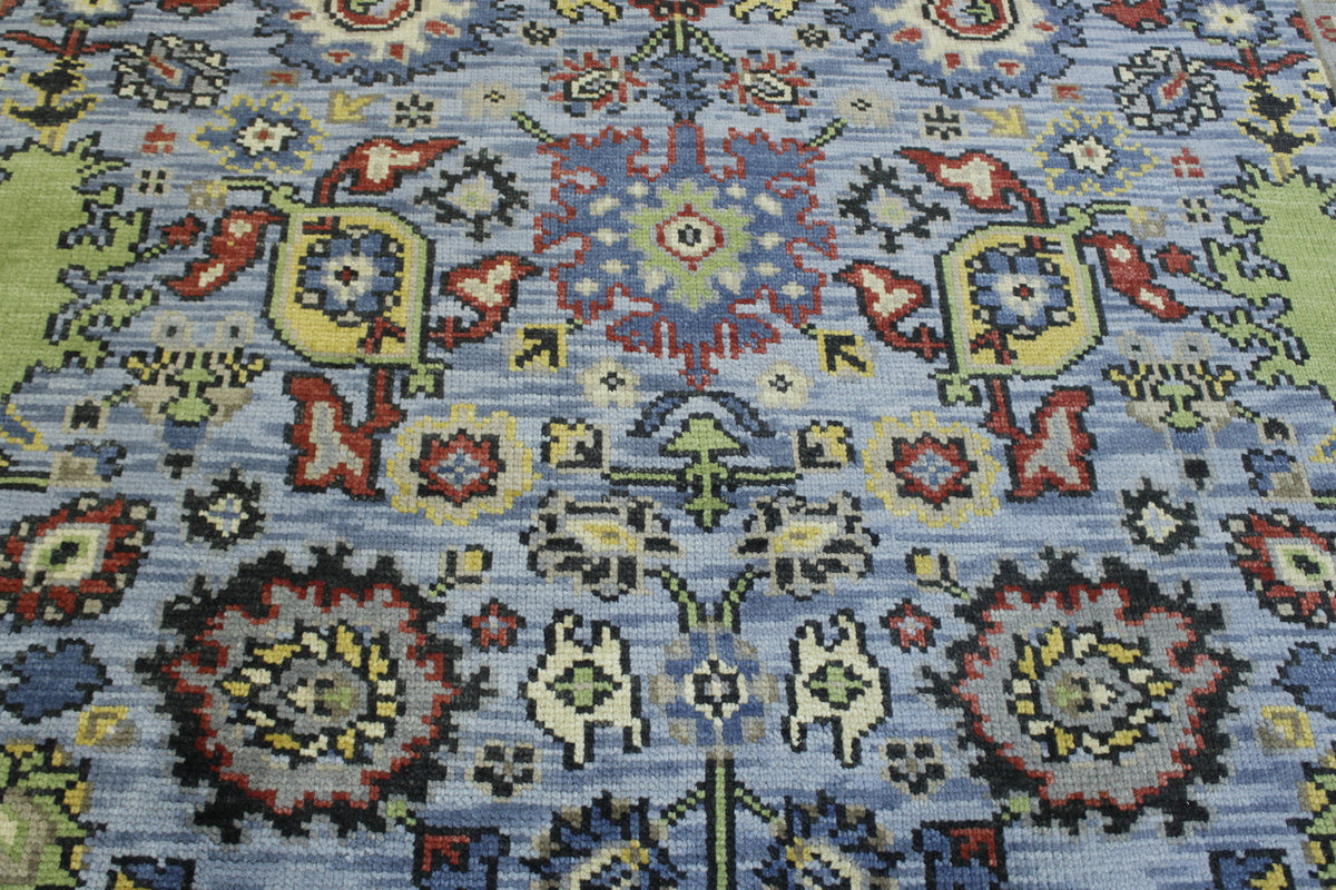 Blue & Multi-Color Oushak Colorful Ziegler rug in room setting