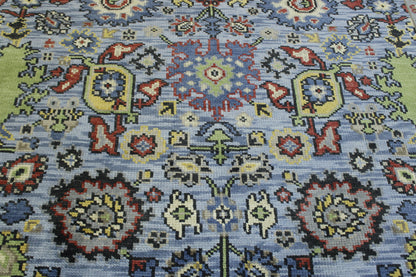 Blue & Multi-Color Oushak Colorful Ziegler rug in room setting