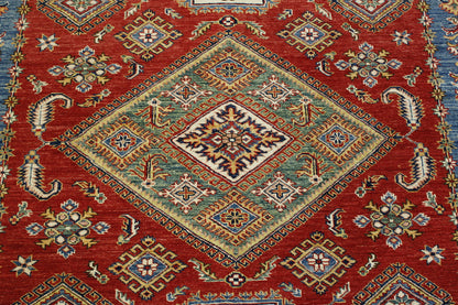 Tribal Super Kazak rug corner detail