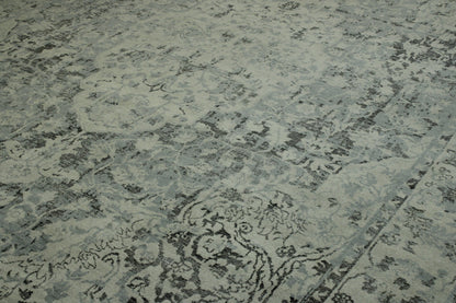 Blue 9'1" x 14'5" Transitional Grass Design Hand knotted Wool Rug - Sku: w2069