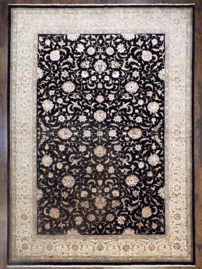 Fine Persian Kashan hand-knotted wool rug in Black, full view