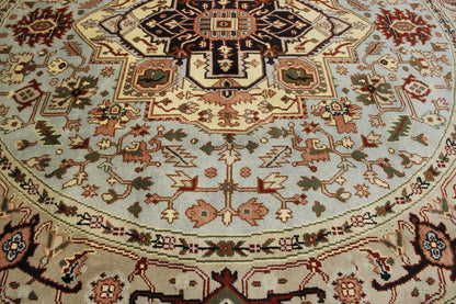 Tribal Indo Heriz rug border detail