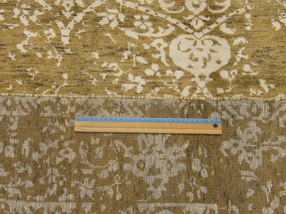 Full room view of silky transitional damask hand-knotted rug