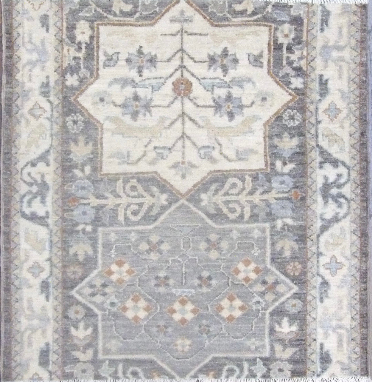 Oushak Chobi hand-knotted wool rug in Brown & Beige, full view