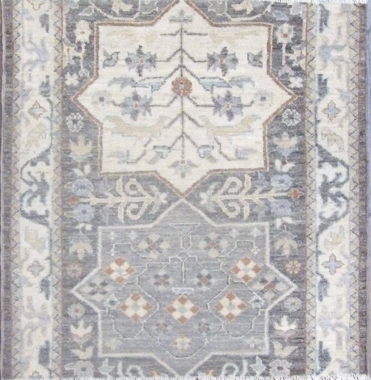 Oushak Chobi hand-knotted wool rug in Brown & Beige, full view