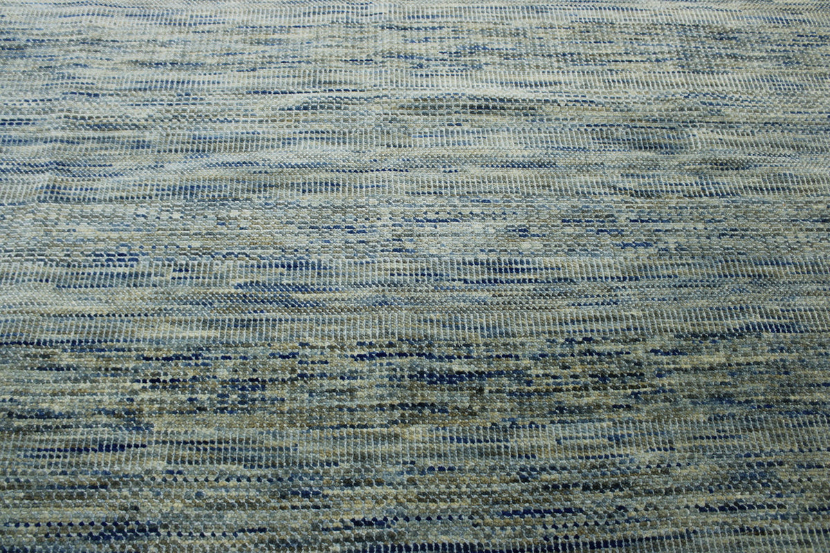 Close-up of wool pile, Blue & Beige rug