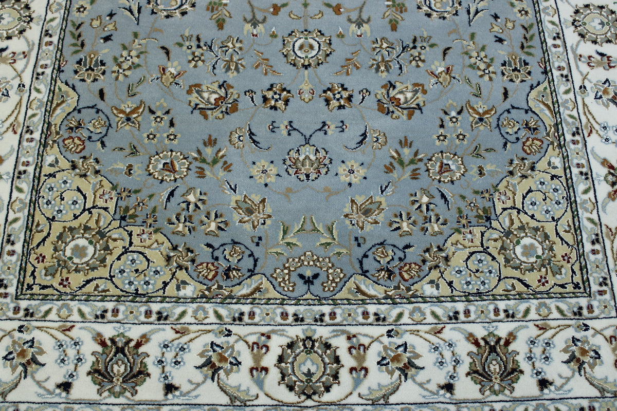 Blue & Beige Traditional Fine Nain rug in room setting