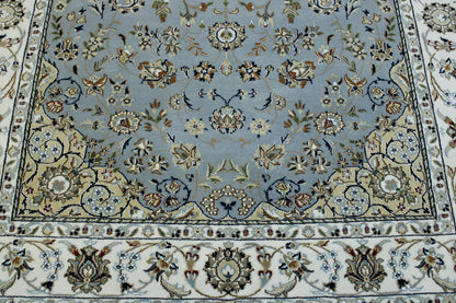 Blue & Beige Traditional Fine Nain rug in room setting