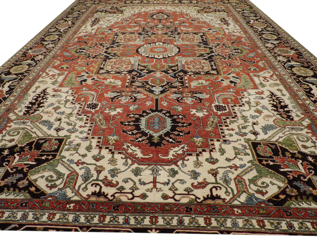 Serapi Tribal hand-knotted wool rug in Black, 12'0" x 17'8", SKU w1146