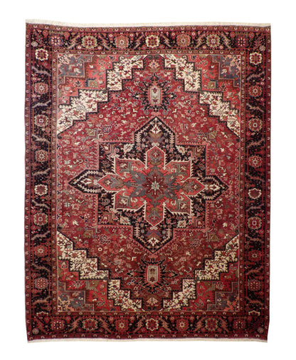 Tribal Antique Sherapi Con Holmes hand-knotted wool rug in Black & Red, full view