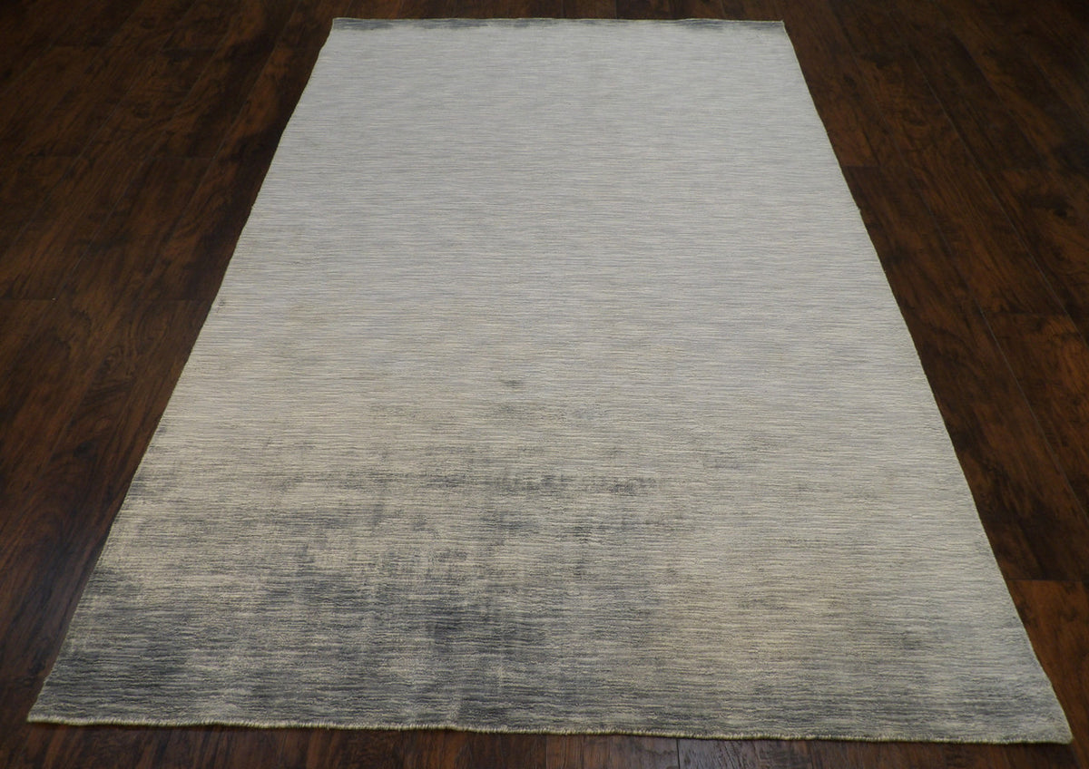 Close-up of wool-silk pile, Blue & Gray rug