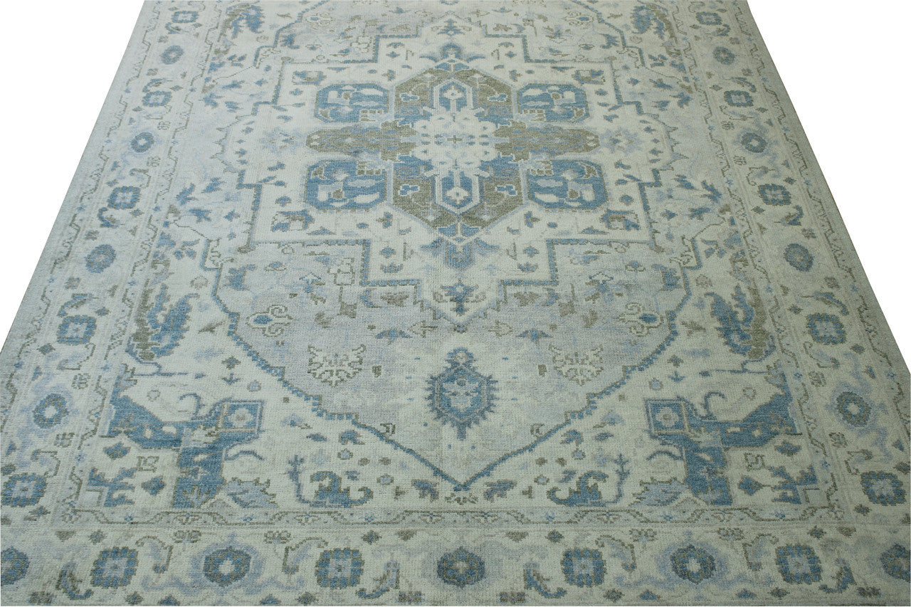 Tribal Silverwash Heriz Design rug border detail