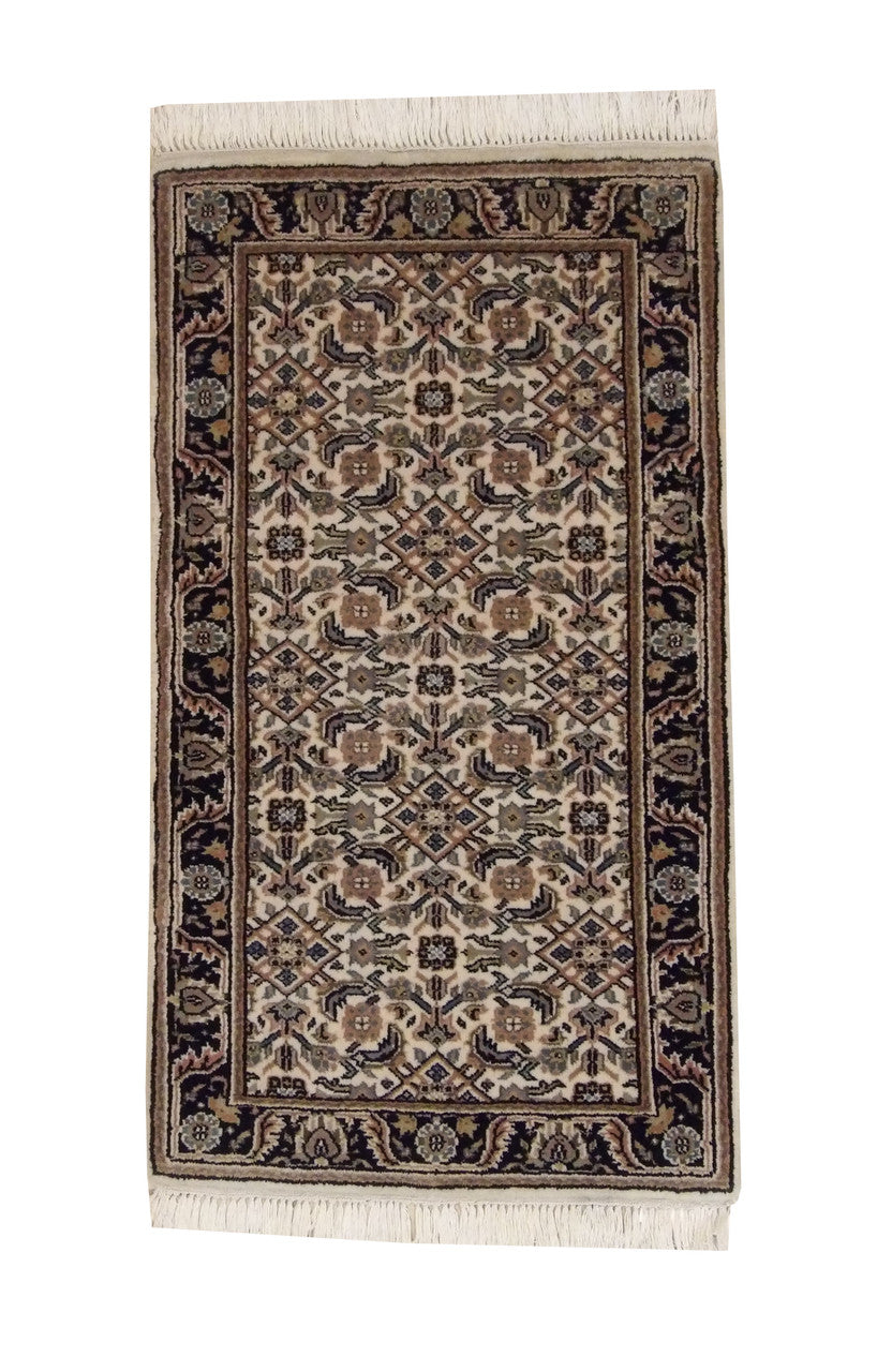 Traditional Indo Bidjar hand-knotted wool rug in Beige, full view