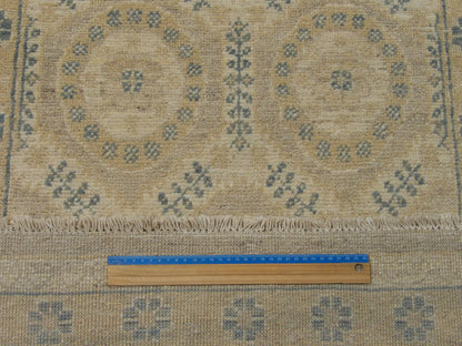 Blue and beige Oushak runner in hallway setting