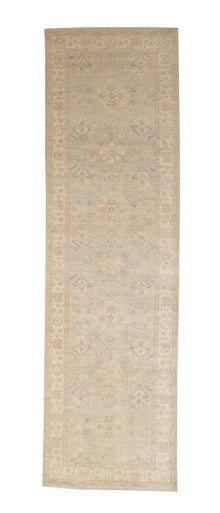 Oushak Whitewash Chobie Wool Hand Knotted Rug 4.0X12.0 -b-144