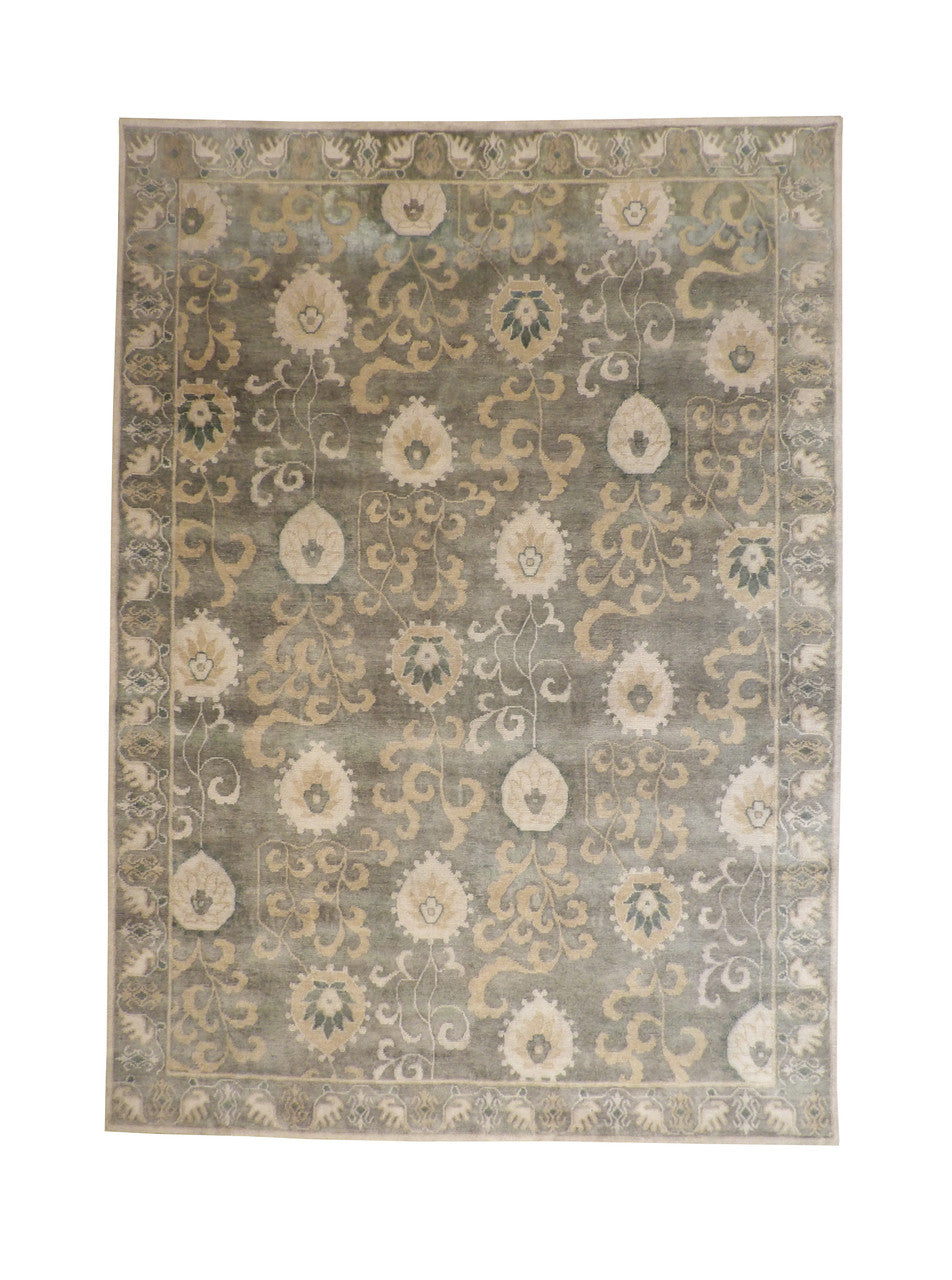 Oushak Ikat hand-knotted wool rug in Brown & Beige, full view