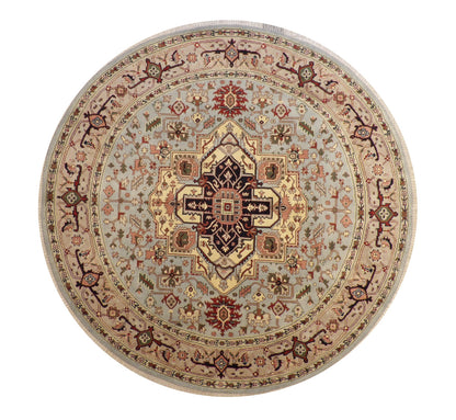 Tribal Indo Heriz hand-knotted wool rug in Blue & Beige, full view