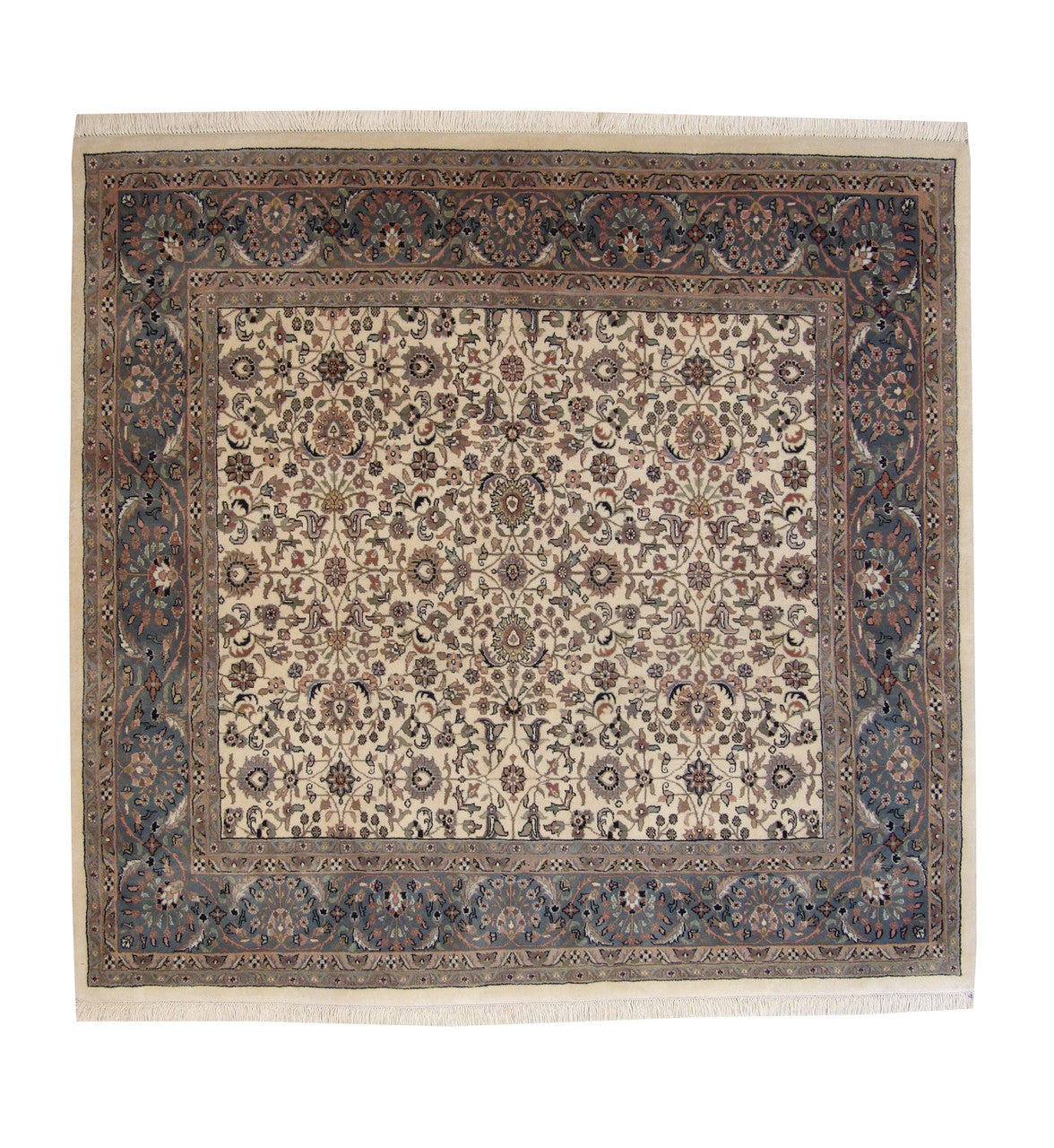 Traditional Indo Herati hand-knotted wool rug in Blue & Beige, full view