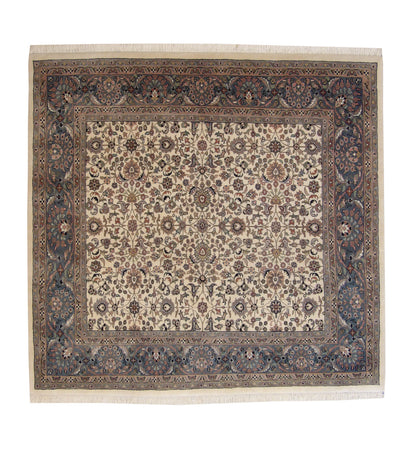 Traditional Indo Herati hand-knotted wool rug in Blue & Beige, full view