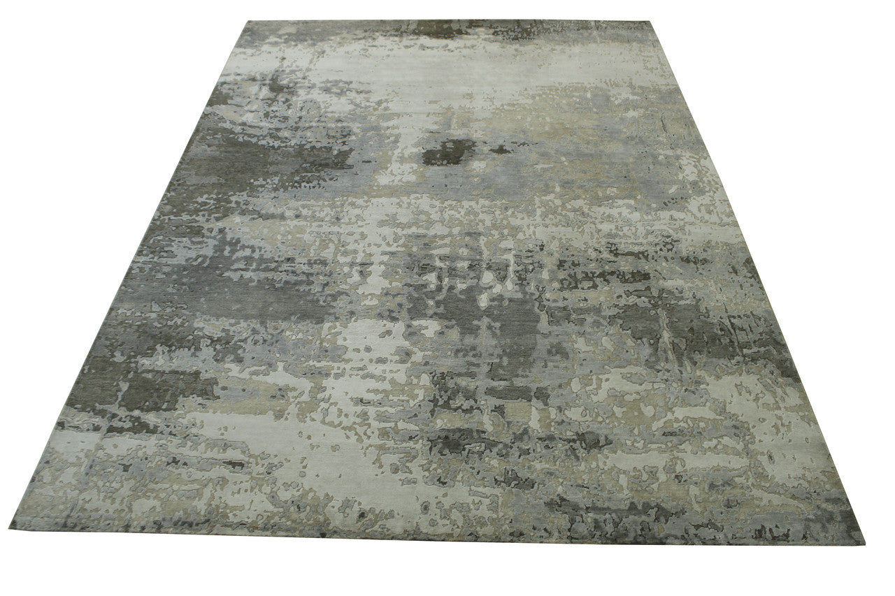 Close-up of wool-silk pile, Gray & Silver rug