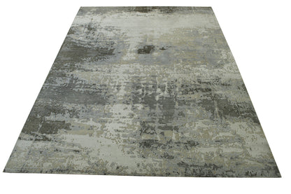 Close-up of wool-silk pile, Gray & Silver rug