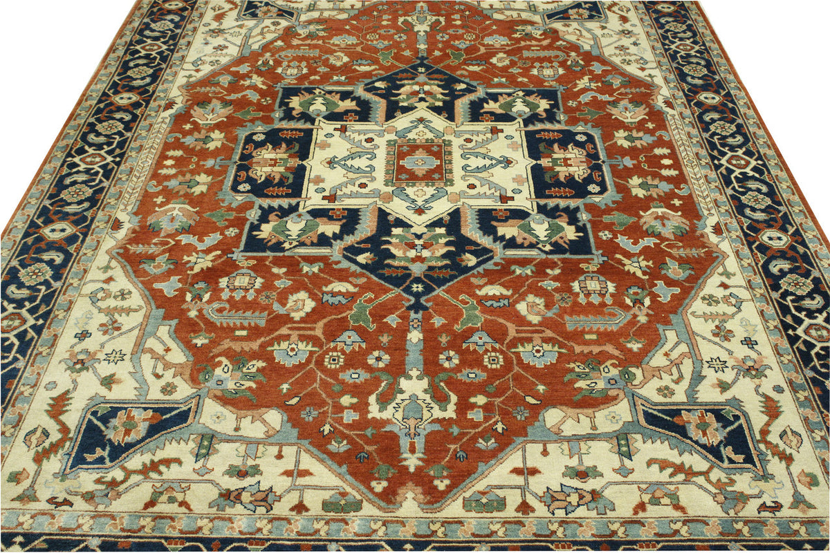 Blue & Beige Tribal Heriz rug in room setting
