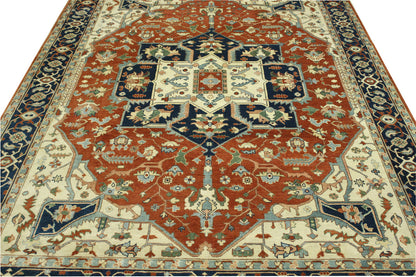 Blue & Beige Tribal Heriz rug in room setting