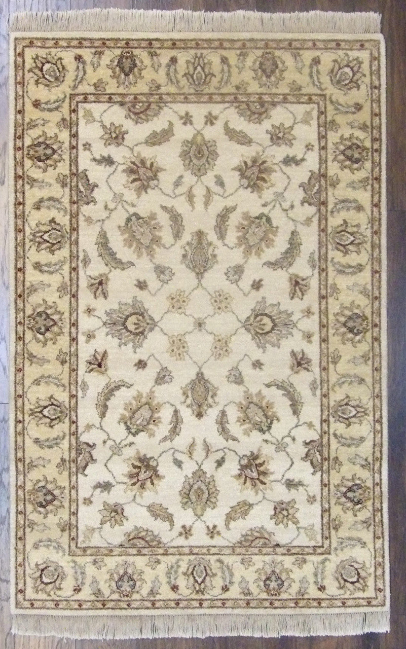 Indo Chobi Natural Dye hand-knotted wool rug in Blue & Gold, full view