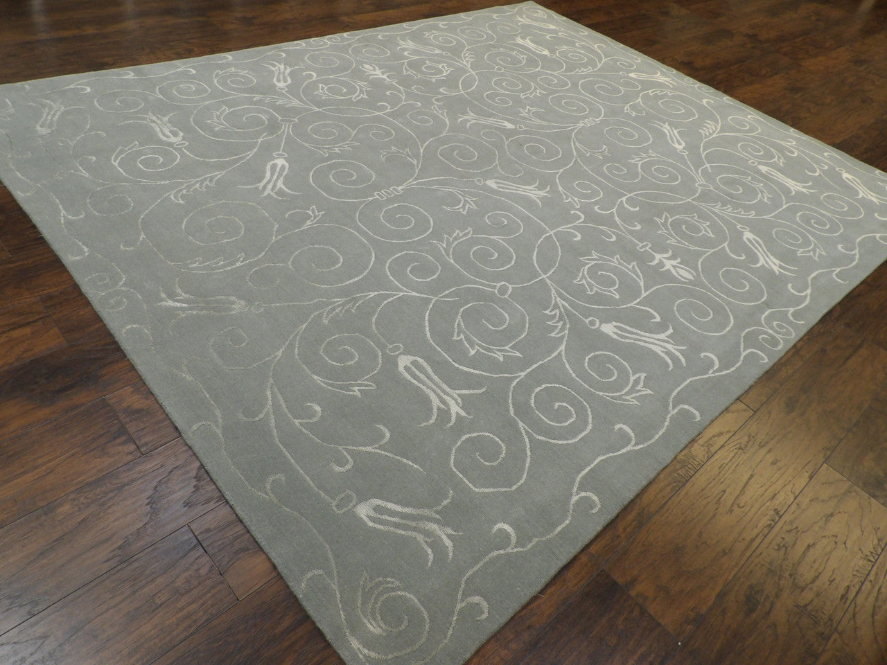 Floral pattern detail, blue wool-silk transitional rug