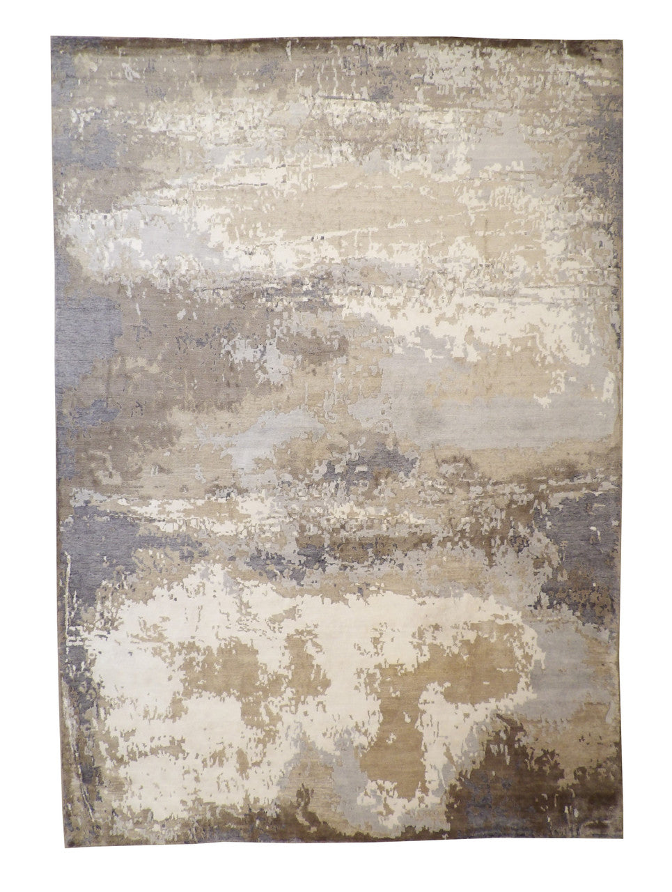 Modern Abstract Broken Design hand-knotted wool rug in Blue & Beige, full view