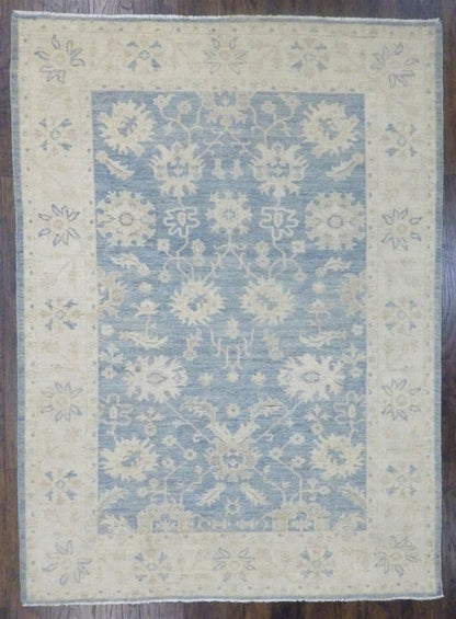 Oushak Bamiyan Wash Hand-Knotted Wool Rug in Blue & Beige — 6'0" x 9'0" | SKU w725
