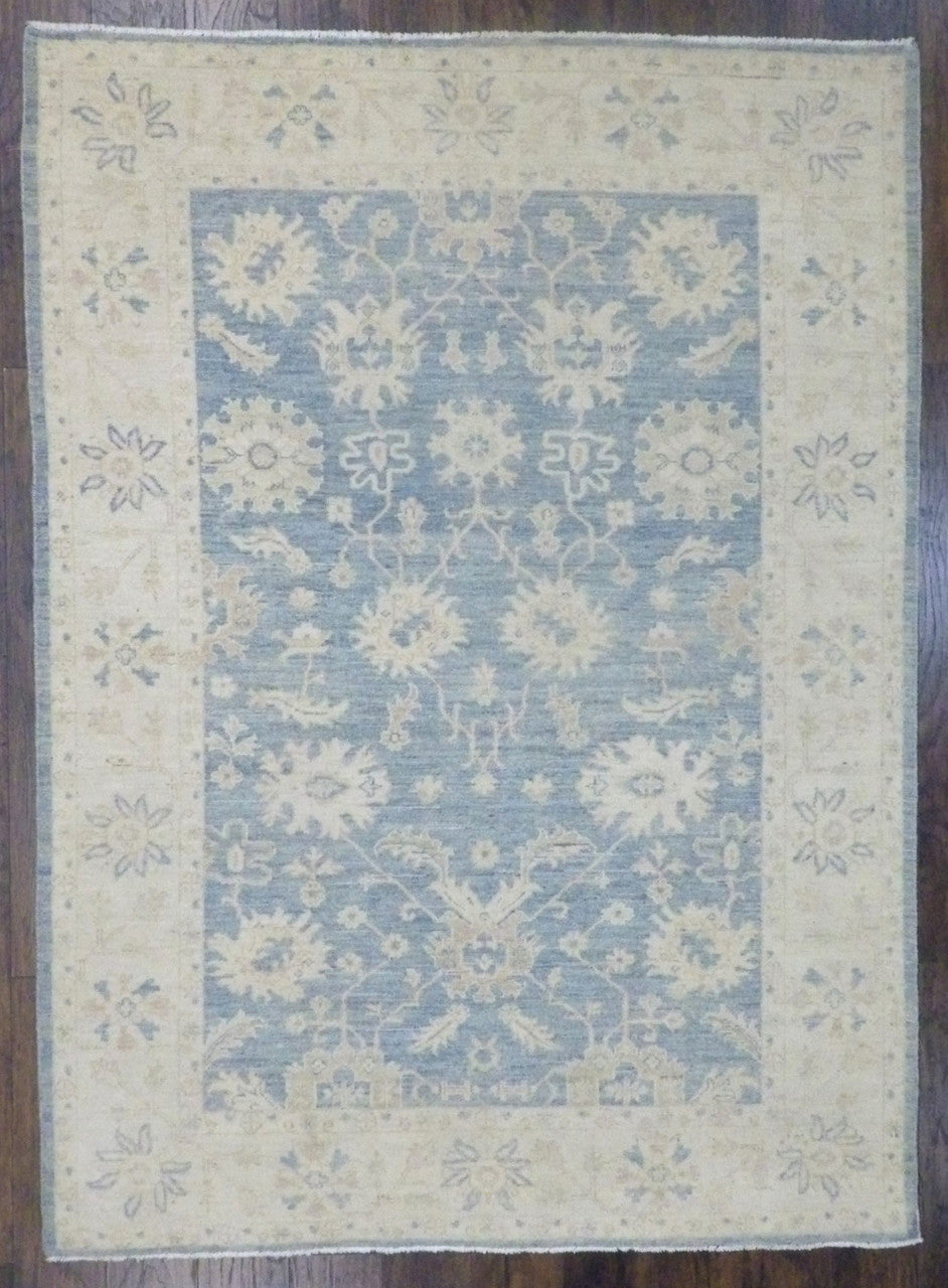 Oushak Bamiyan Wash Hand-Knotted Wool Rug in Blue & Beige — 6'0" x 9'0" | SKU w725